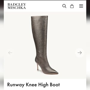 Badgley Mischka Metallic/Pewter Knee-High Leather Heeled Boots Size 8